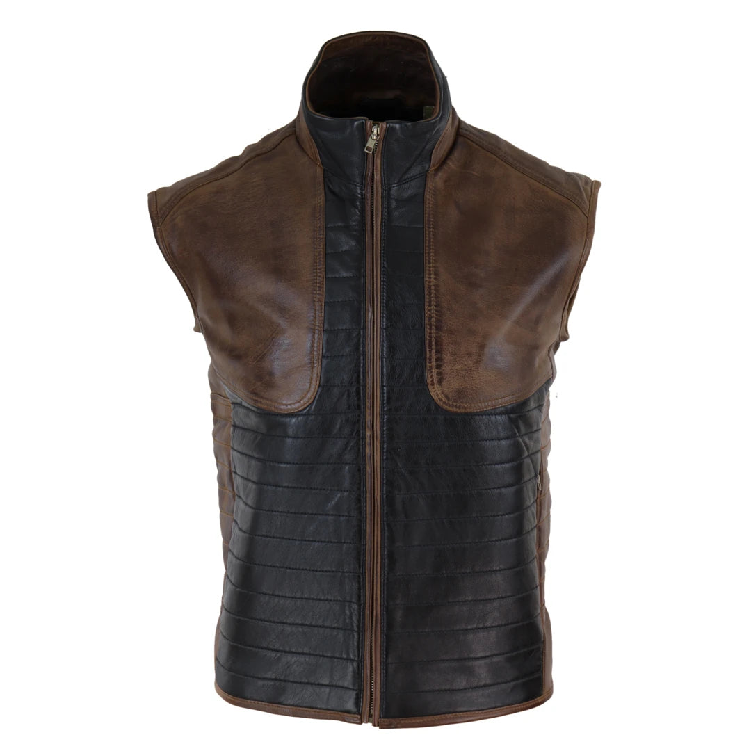 Quilted men waistcoats filled with down for winter warmth Men's Leather Black Brown Waistcoat Gilet Japanese Mortal Kombat Vest