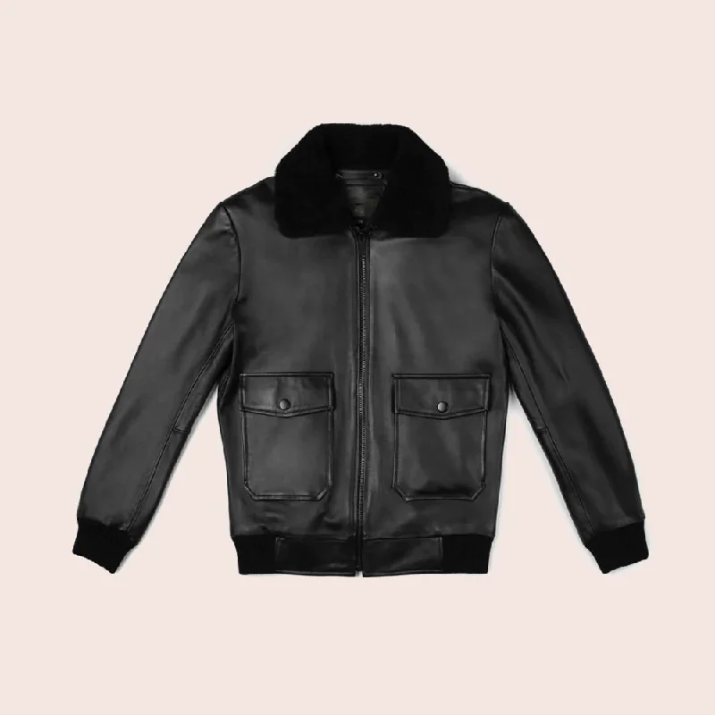 Men leather blazers with a modern fit for a stylish office - to - evening option Mens Black G-1 Flight Leather Bomber Jacket