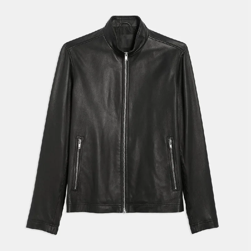 Men leather jackets with a distressed look for a rugged and vintage appeal Mens Black Lambskin Biker Riding Leather Jacket