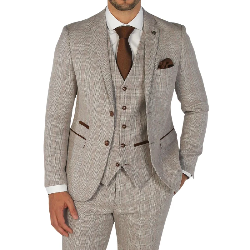 Men Blazers with Geometric Patterns for a Modern Edge​ Men's Blazer Beige Checked Tailored Fit Formal Suit Jacket