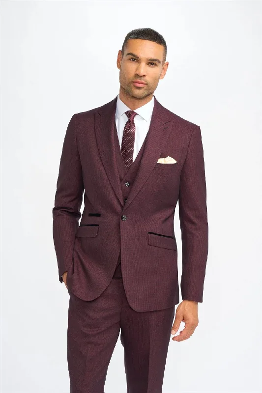 Men Blazers with Easter - Themed Prints for Spring Celebrations​ Men's Blazer Burgundy Checked Tailored Fit Formal Suit Jacket