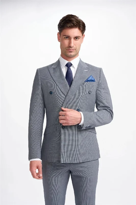 Men Blazers for Job Interviews in Conservative Styles​ Men's Blazer Grey Double Breasted Tailored Fit Formal Suit Jacket