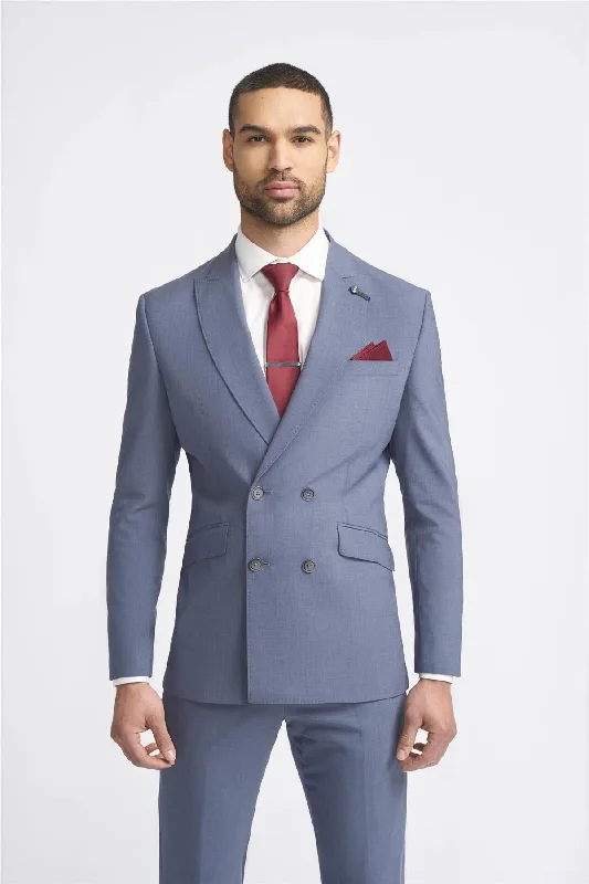 Men Blazers with Ski - Resort Logos for a Winter - sports Look​ Men's Blazer Grey Double Breasted Tailored Fit Suit Jacket