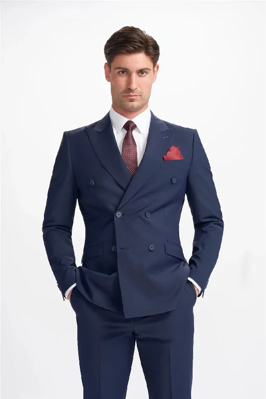 Men Blazers with Hawaiian - Style Prints for a Tropical Feel​ Men's Blazer Navy Blue Double Breasted Tailored Fit Formal Suit Jacket