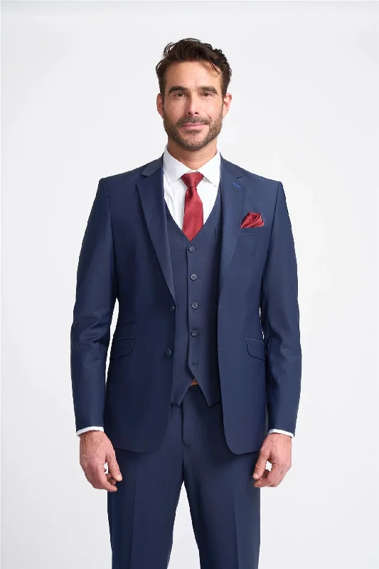 Men Blazers with Halloween - Themed Prints for Spooky Events​ Men's Blazer Navy Blue Tailored Fit Formal Suit Jacket
