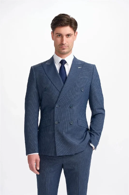 Men Blazers with Valentine's Day - Inspired Prints for Romantic Occasions​ Men's Blazer Navy Check Double Breasted Tailored Fit Formal Suit Jacket