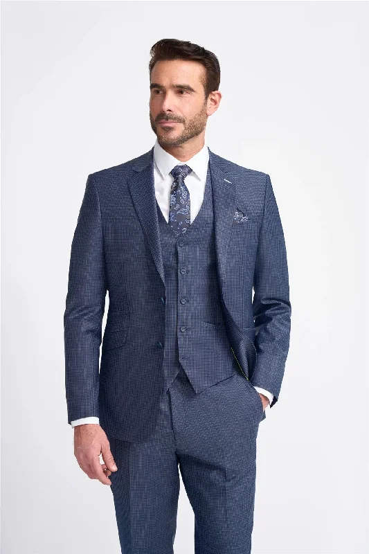 Men Blazers with Tribal Prints for an Exotic Touch​ Men's Blazer Navy Check Tailored Fit Formal Suit Jacket