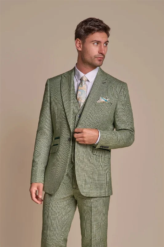Men Blazers with Indian - Inspired Patterns for a Mystical Vibe​ Men's Blazer Sage Green Checked Tailored Fit Formal Suit Jacket
