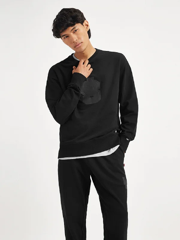 Graphic print men sweatshirt with cool designs Men's Brand Logo Black Crew Neck Sweatshirt