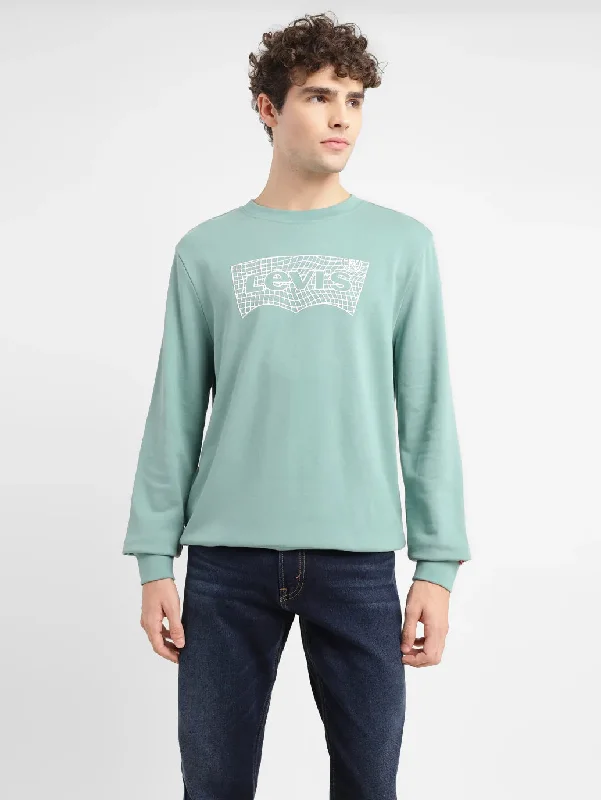V - neck men sweatshirt for a unique look Men's Brand Logo Green Crew Neck Sweatshirt