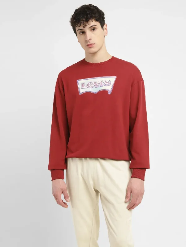 Fleece - lined men sweatshirt for extra warmth in winter Men's Brand Logo Maroon Crew Neck Sweatshirt