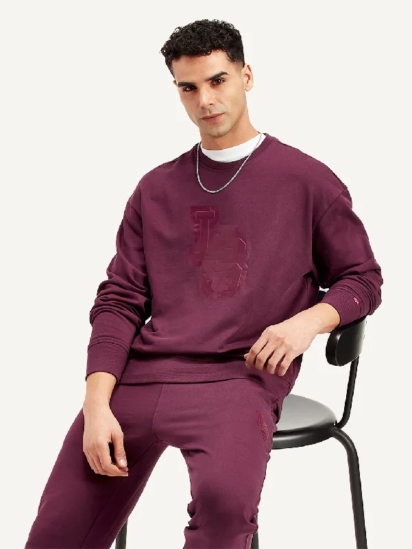 Retro - style men sweatshirt inspired by the 80s Men's Brand Logo Maroon Crew Neck Sweatshirt