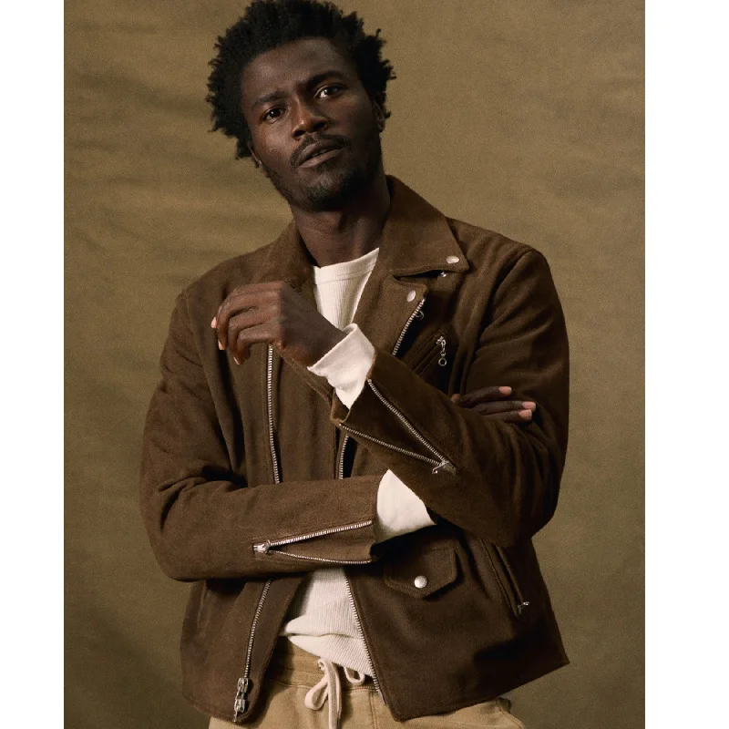 Men leather peacoats with a wool - blend lining for extra warmth in cold weather Men's  Brown Leather Suede Bomber Jeans Style Jacket