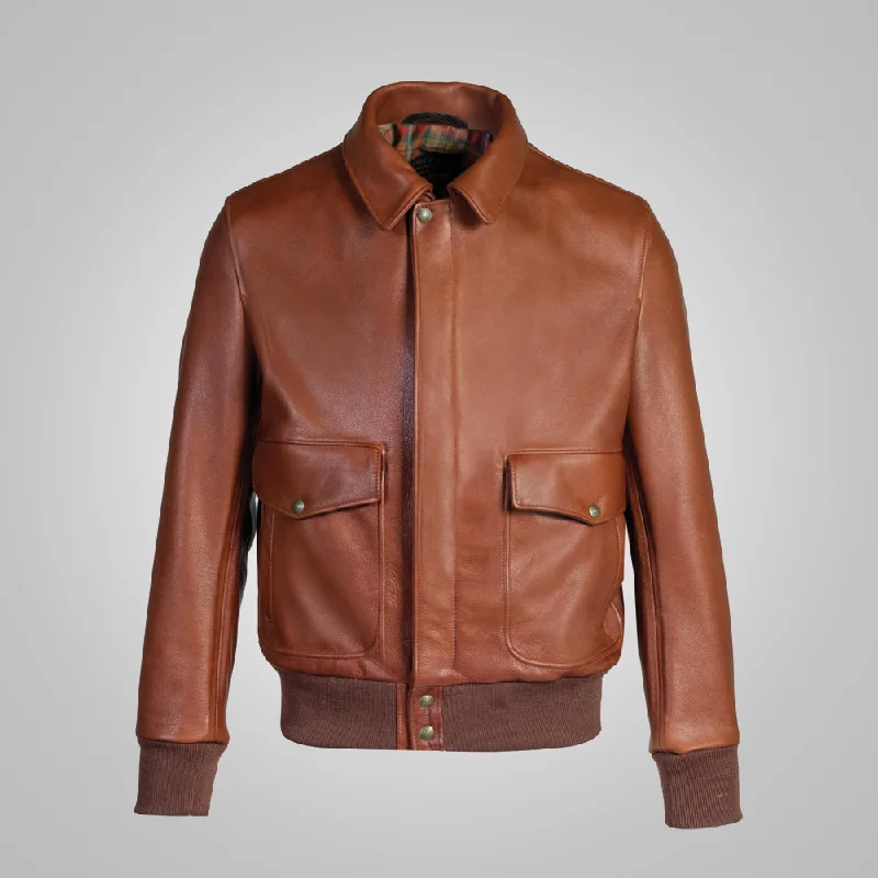Men leather sport coats with a stretch - fabric panel for enhanced mobility Mens Brown RAF Flying Leather Bomber Jacket
