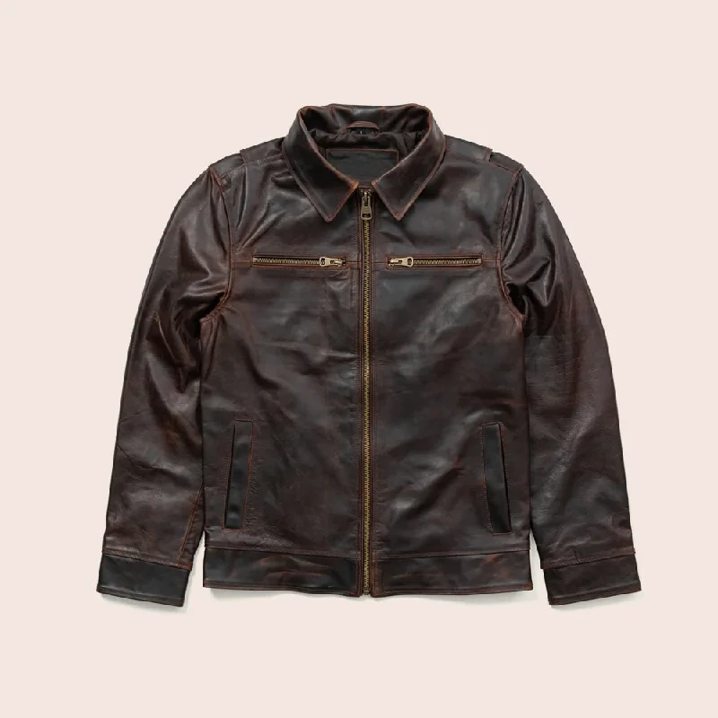 Men leather sport coats with a stretch - fabric panel for enhanced mobility Men's Classic Brown Flight Leather Jacket