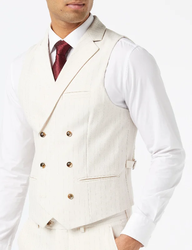 Men waistcoats with a built - in media pocket for tech - savvy users MENS CREAM GOLD PINSTRIPE SMART FORMAL TAILORED FIT WEDDING PARTY WAISTCOAT