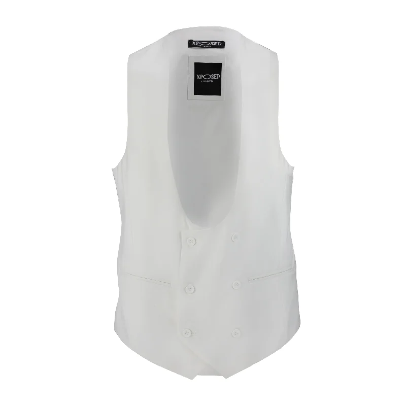 Men vest with a zip - off hood for added protection in inclement weather white-double-breasted-waistcoat
