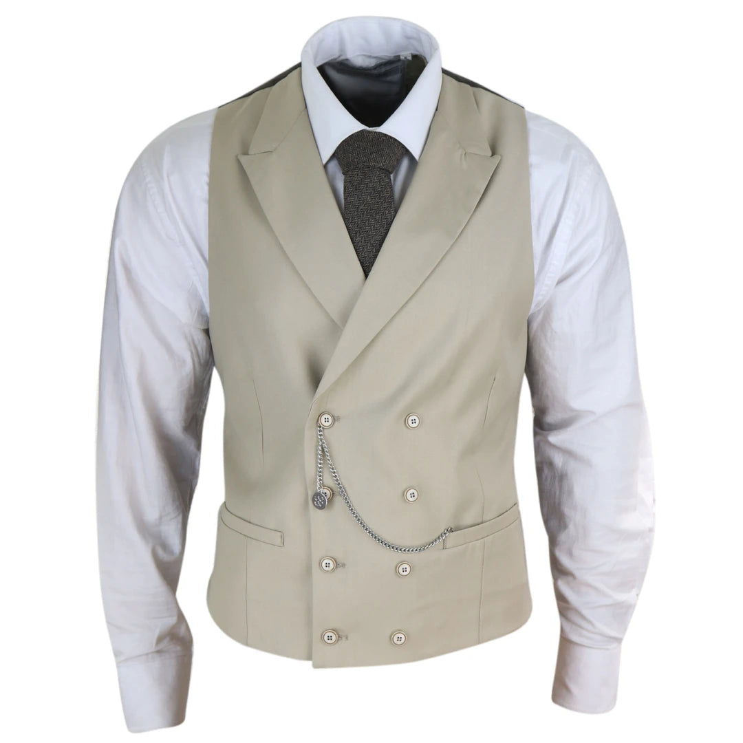 Slim - fit men vest for formal occasions with a modern cut Men's Double Breasted Waistcoat 1920s Blinders Pocket Chain