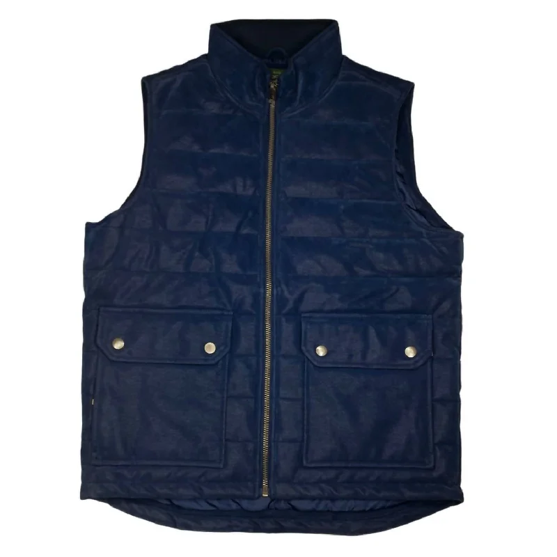 Stretch - fabric men vest for unrestricted movement during activities Men's Faux Suede Vest In Navy