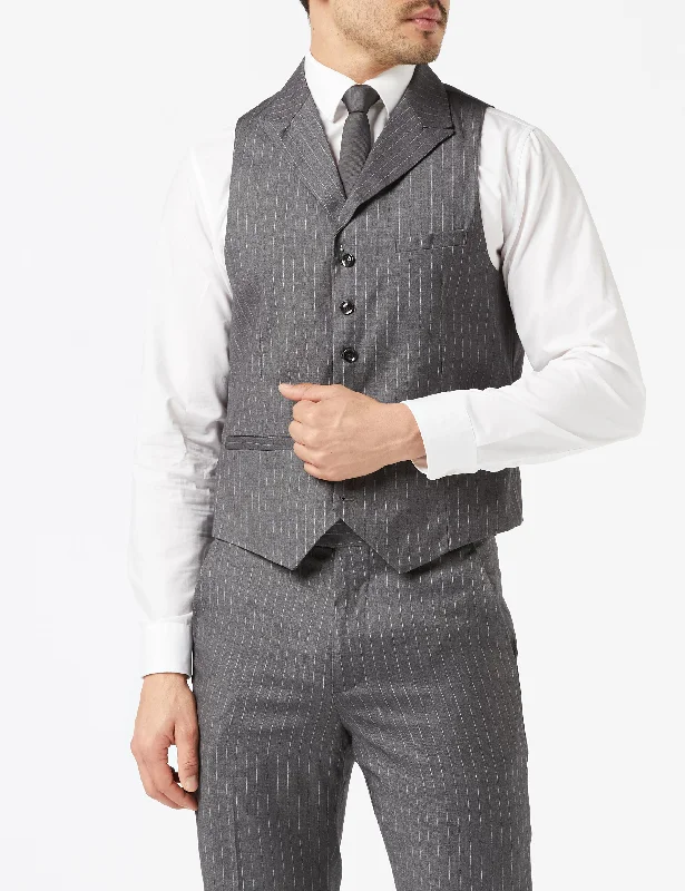 Quilted men waistcoats filled with down for winter warmth Mens Grey White Pinstripe Retro Waistcoat