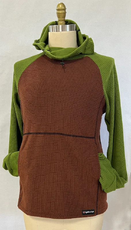 Men fleece quarter - zip pullovers with thumbholes Men's Hoodie - Brown w/ Green sleeves & hood