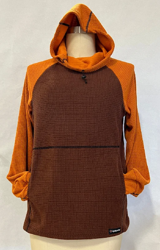 Men fleece - lined denim jackets for a rugged style Men's Hoodie - Brown w/ Orange sleeves & hood
