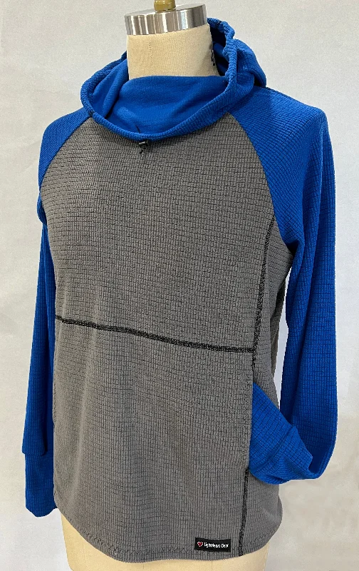 Men fleece thermal shirts for layering in winter Men's Hoodie - Gray w/ Blue sleeves & hood