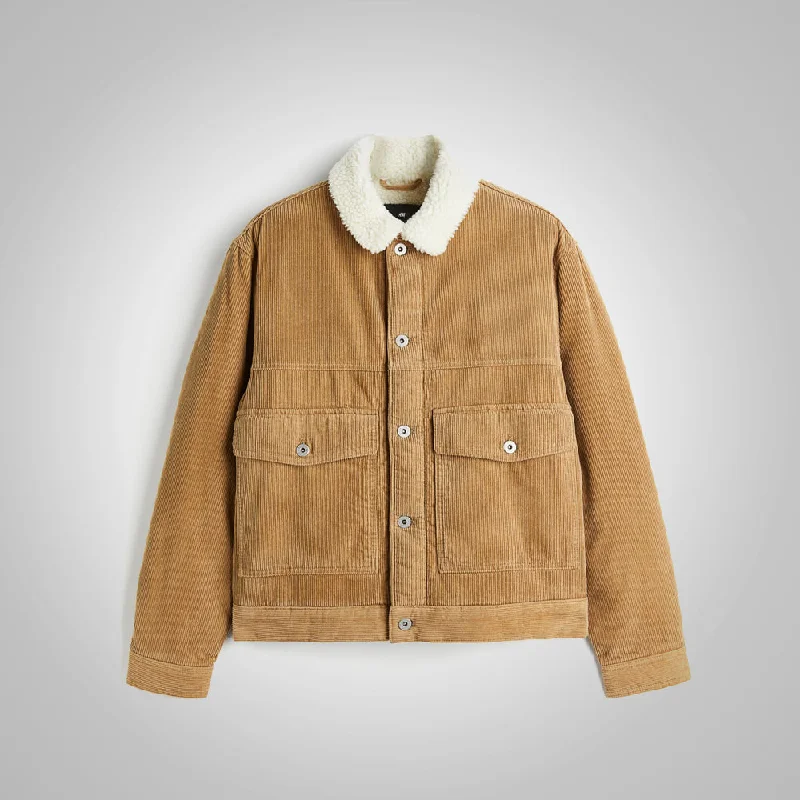 Men leather driving jackets with a suede interior for a luxurious and comfortable touch Men's Khaki Corduroy Shearling Jacket