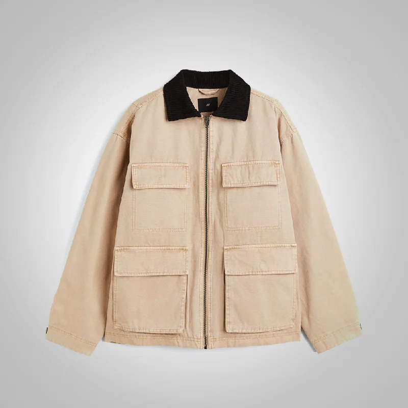 Men leather safari jackets with a breathable cotton - blend exterior for outdoor adventures Mens Khaki Oversized Corduroy Jacket