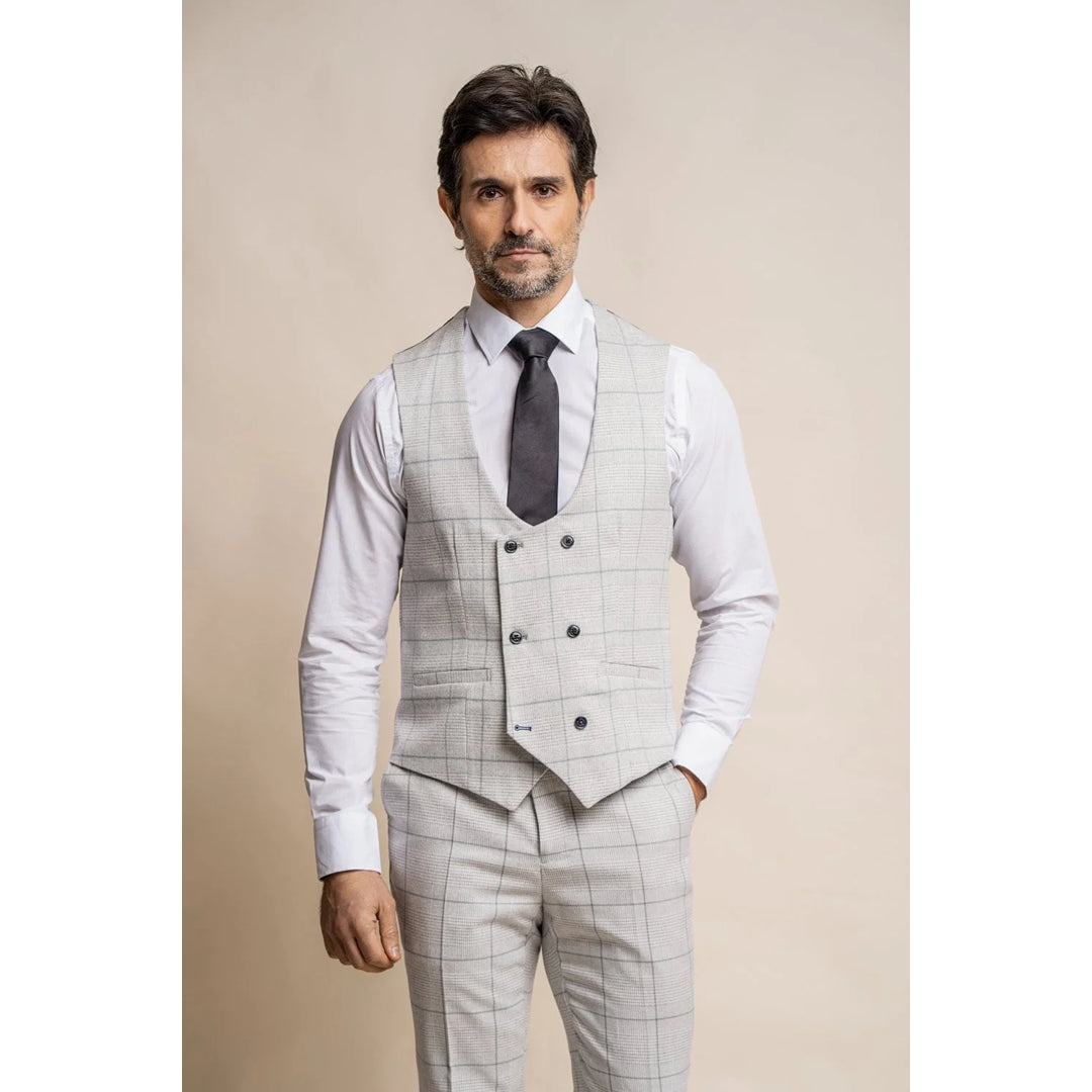 Embroidered men waistcoats with intricate designs for a unique look Radika - Men's Light Grey Check Waistcoat