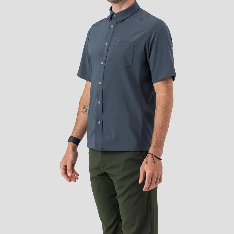 Athletic Fit Men's Moisture - Wicking Polyester Pullover in Neon Green for Workouts Men's Mission Shirt - Stone Blue
