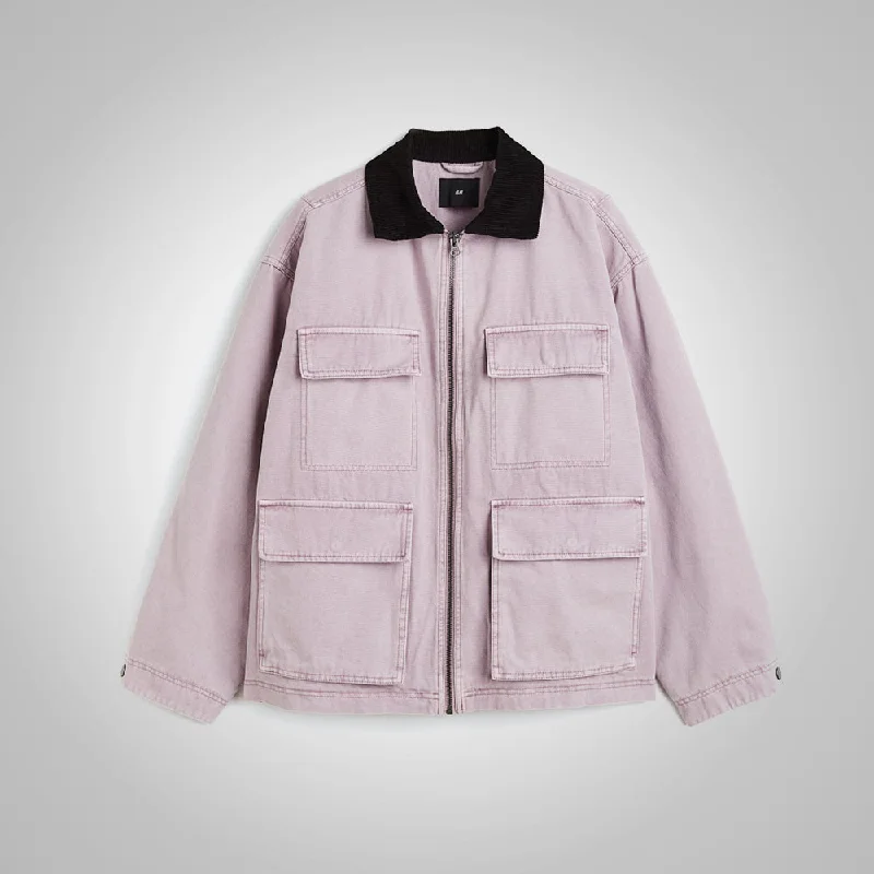 Men leather sport coats with a stretch - fabric panel for enhanced mobility Men's Purple Over Trucker Style Corduroy Jacket