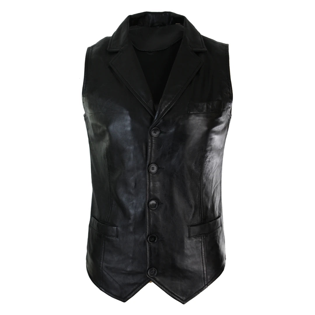 Leather men vest with studded details for a biker look Men's Leather Tan Brown Black Burgundy Gilet Waistcoat