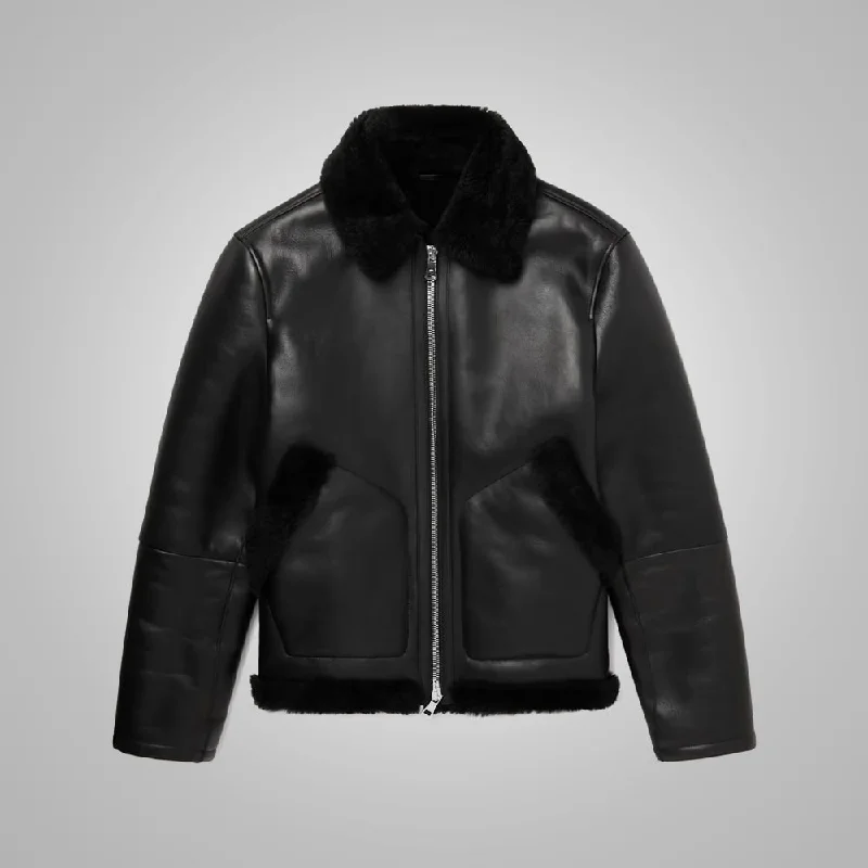 Men leather hunting jackets with a camouflage - printed leather for outdoor pursuits Mens Shearling Lined Leather Black Trucker Jacket