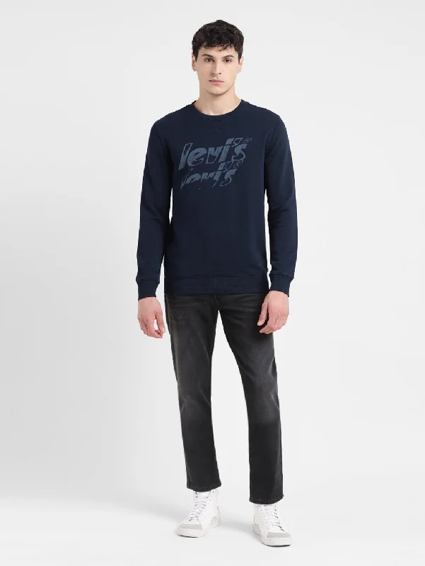Hooded men sweatshirt with a drawstring closure Men's Solid Blue Crew Neck Sweatshirt