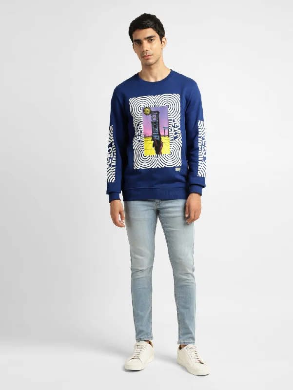 Organic cotton men sweatshirt for eco - conscious buyers Men's Solid Blue Crew Neck Sweatshirt