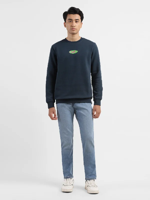 Striped men sweatshirt with a nautical theme Men's Solid Navy Crew Neck Sweatshirt