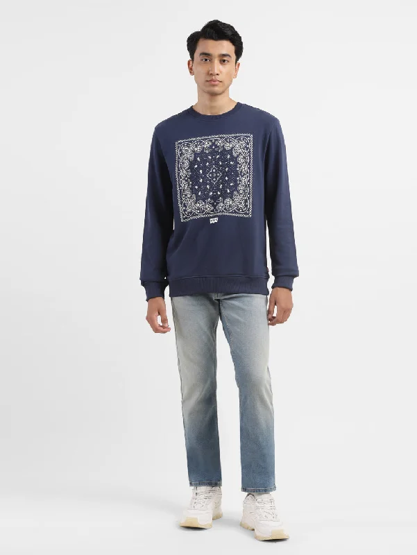 Zip - up men sweatshirt for easy on - and - off Men's Solid Navy Crew Neck Sweatshirt