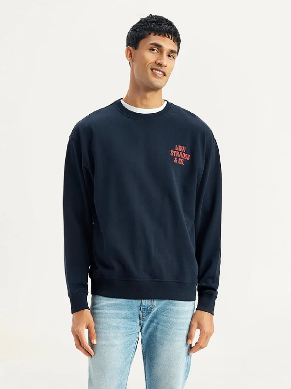 Oversized men sweatshirt for a relaxed fit Men's Solid Navy Crew Neck Sweatshirt