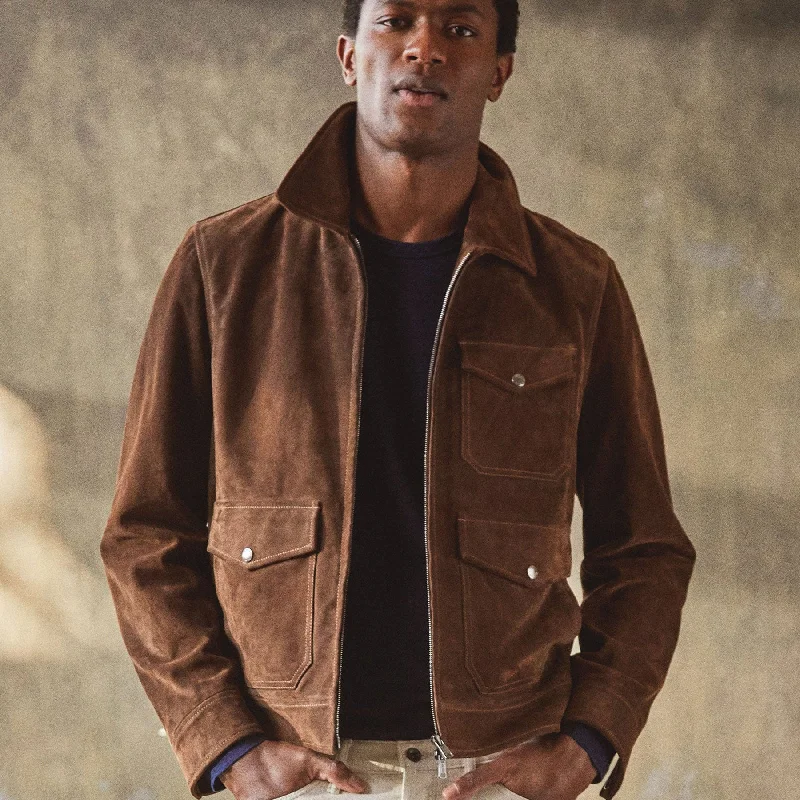 Men leather windbreakers with a lightweight leather construction for a breezy feel MEN'S TAN BROWN SUEDE GENUINE LEATHER BOMBER JACKET