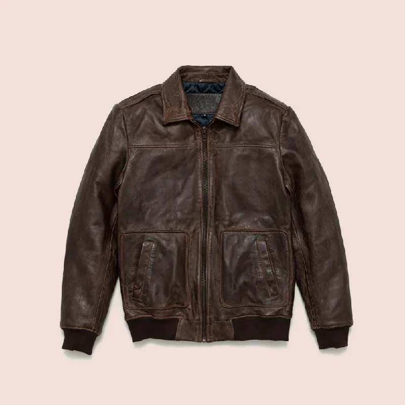 Men leather raincoats with a waterproof membrane for staying dry in wet conditions Men's Vintage Lambskin A2 Brown Leather Bomber Jacket