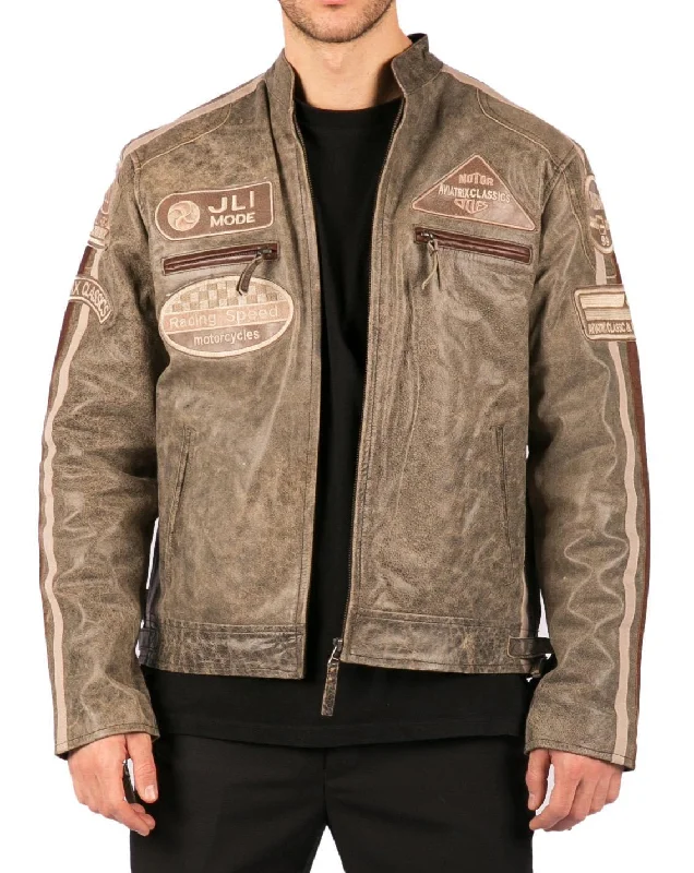 Men leather trench coats with a double - breasted design for a classic and sophisticated look Men's Zipped Biker Leather Jacket | Infinity