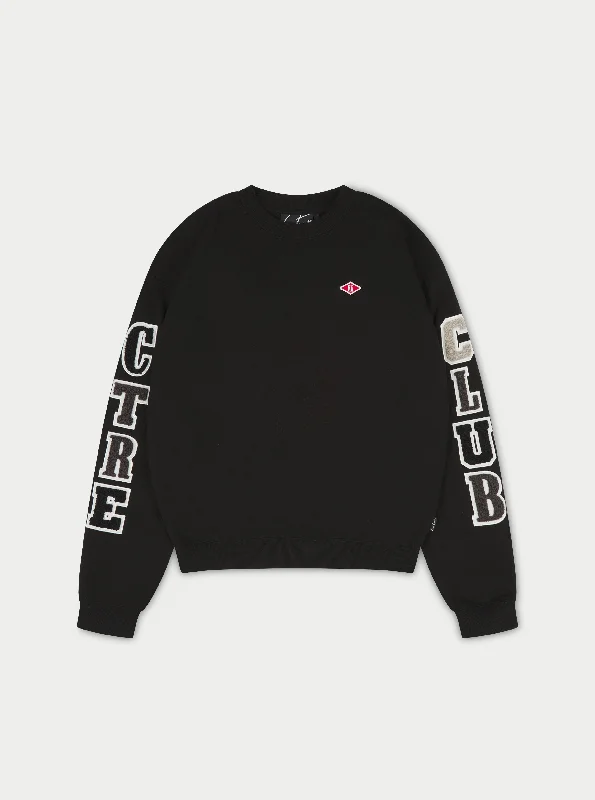 Solid - color men sweatshirt in classic navy blue MULTIBADGE CHENILLE SWEATSHIRT - BLACK