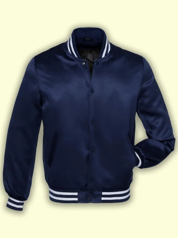 Men leather denim jackets with a combination of leather and denim for a unique hybrid style Navy Blue Satin Jacket