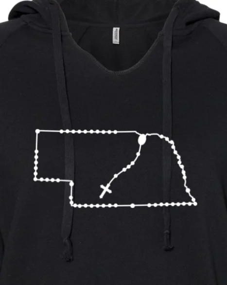 Men hoodie with a kangaroo pocket and ribbed cuffs Nebraska Catholic Rosary Drop Hoodie