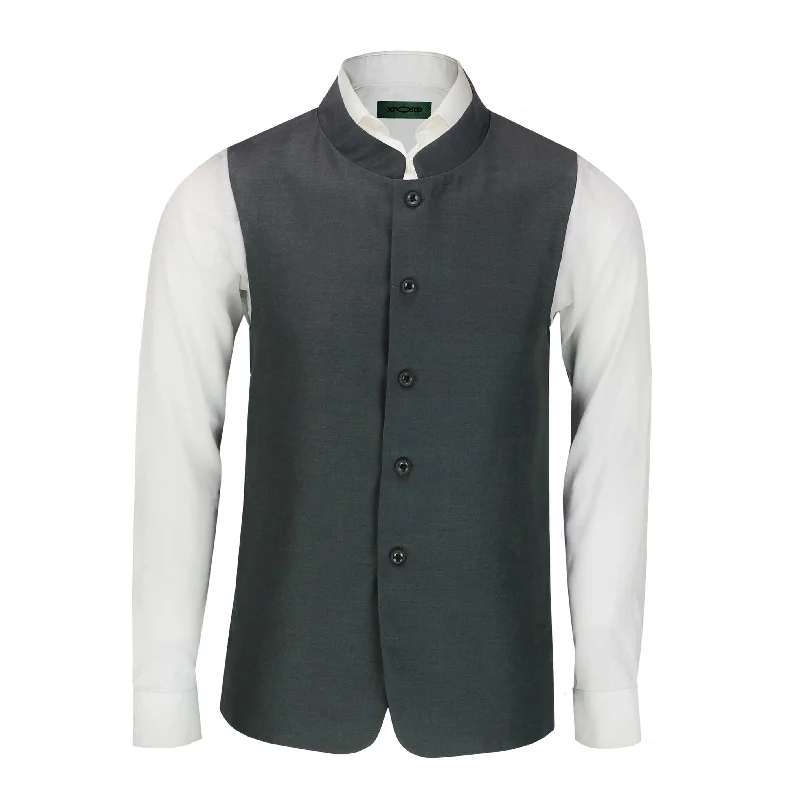 Tweed men waistcoats with a traditional herringbone pattern for a classic look NEHRU STYLE WAISTCOAT IN CHARCOAL