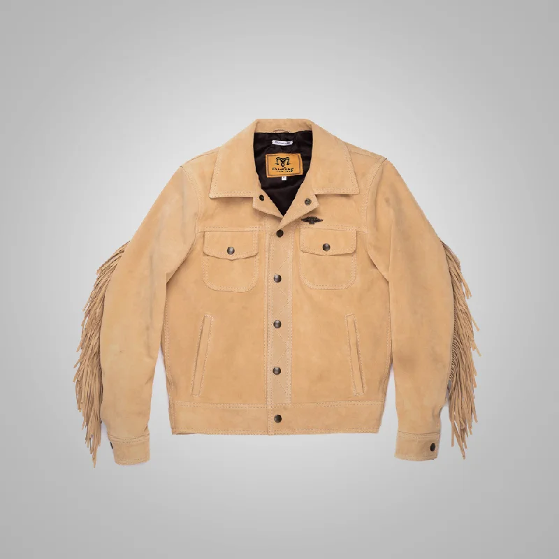 Men leather anoraks with a hooded design for protection against wind and rain New Mens Native American Western Brown Leather Jacket