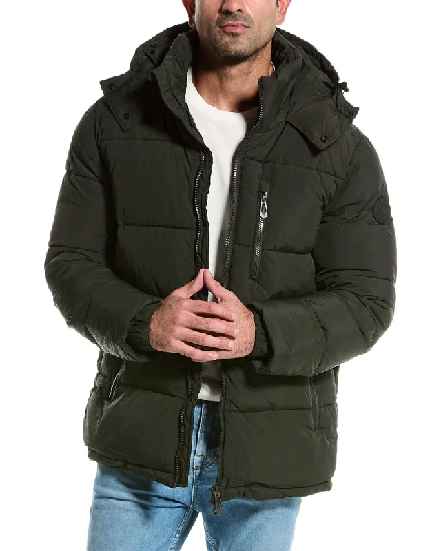 Men down jackets with a drawstring hood for a snug fit in windy conditions Noize Baltimore Puffer Jacket