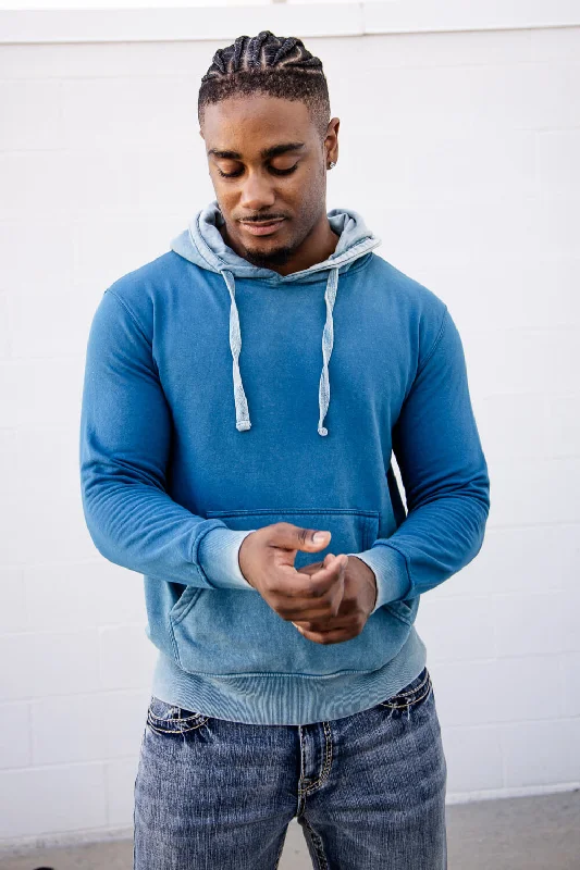 Men fleece thermal shirts for layering in winter Mineral Wash Hoodie for Men in Blue | 708MW-BLUE