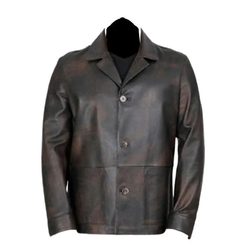 Men leather peacoats with a wool - blend lining for extra warmth in cold weather Parker vintage style brown leather jacket